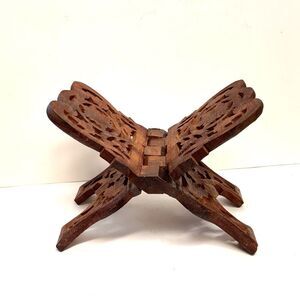 Vintage Hand Carved Wooden Folding Book Display Holder Wood Bible Stand